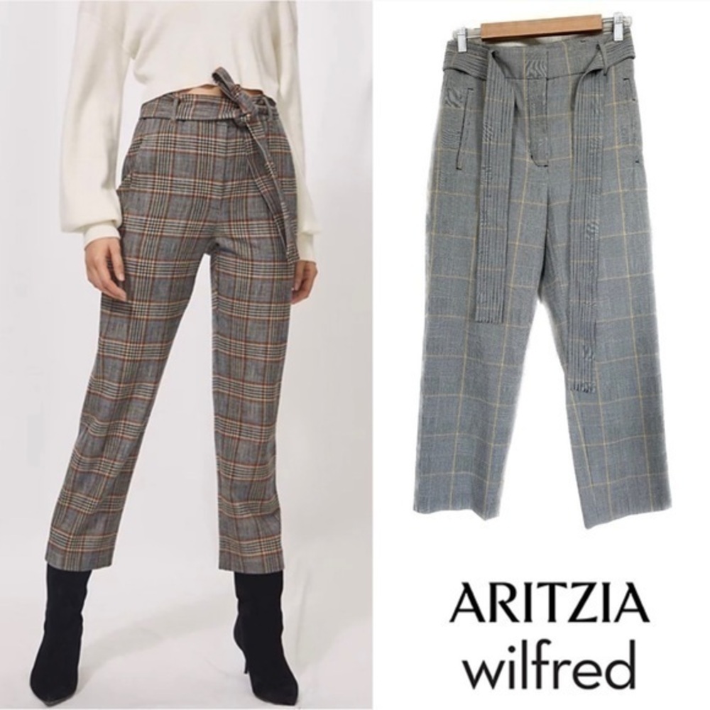 Wilfred Tie-Front Check Gray Plaid Cropped High-Waist Pants S (4)